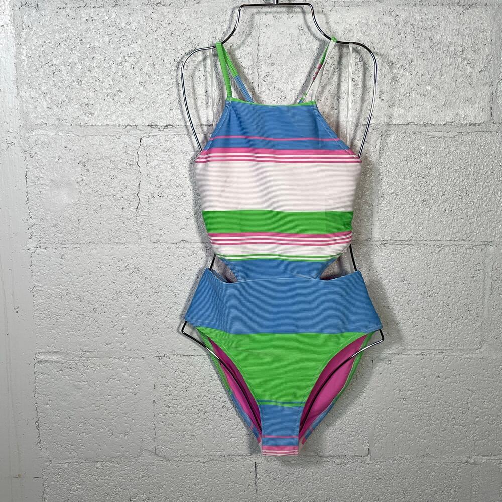 Jessica Simpson Women's Striped On The Horizon One-Piece Monokini Small